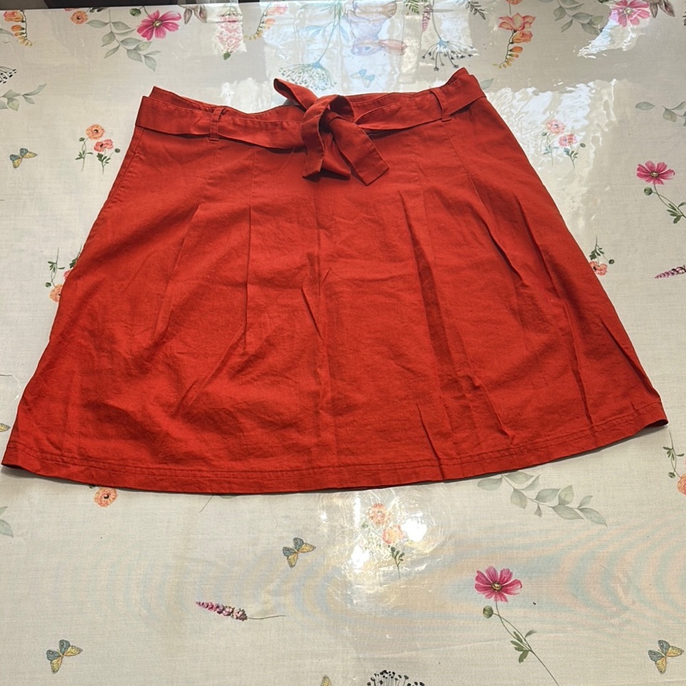 NWOT Banana Republic Orange A-Line Mini Skirt linen blend Tie Front size 16